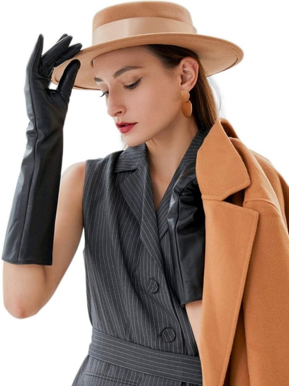 Elegant Winter Black Long Leather Gloves for Women | Touchscreen, Warm Lined